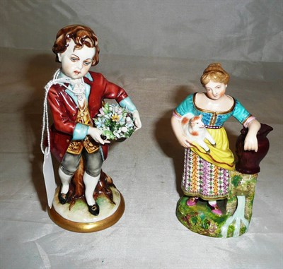 Lot 278 - Derby figure of a girl and lamb and a Naples figure