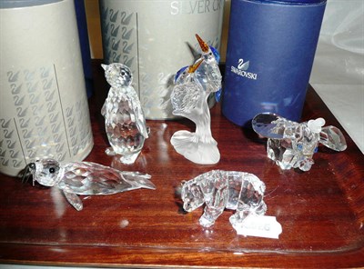 Lot 300 - Five Swarovski crystal animals including Dumbo (with swan mark and Disney copyright), standing...