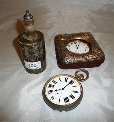 Lot 303 - Silver scent bottle, Birmingham assay, pocket watch in silver frame and a travelling watch