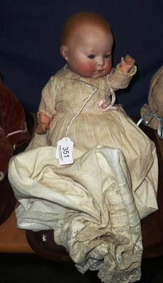 Lot 351 - Heubach Koppelsdorf bisque socket head baby doll, impressed 350.2, with sleeping blue eyes on a...