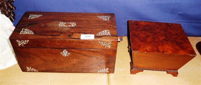 Lot 360 - Inlaid rosewood tea caddy and a sewing casket