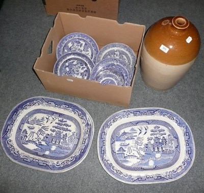 Lot 369 - Two 19th century blue and white meat plates, a quantity of blue and white china and a stoneware...