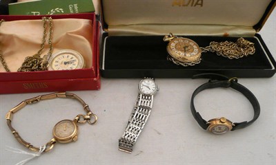 Lot 386 - Five watches including a lady's 9ct Rolex