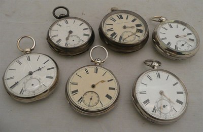 Lot 389 - Six open faced silver pocket watches