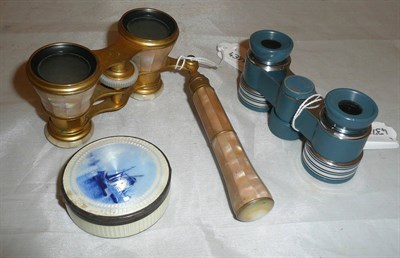 Lot 396 - Two pairs of opera glasses and an enamel box