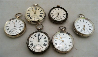 Lot 400 - Six open faced pocket watches, Continental silver marks