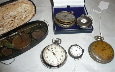 Lot 405 - A tin cased pair of scales, silver fob watch, silver pocket watch (a.f.), lady's wristwatch and two