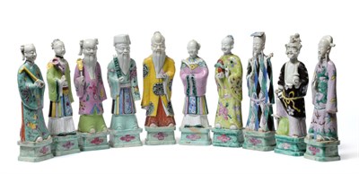 Lot 91 - A Set of Ten Chinese Famille Rose Figures of Immortals, late 18th/19th century, wearing long...
