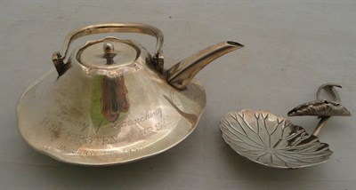 Lot 414 - Chinese white metal teapot dated 1950 and a decorative white metal spoon