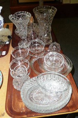 Lot 421 - Two trays of assorted cut glass and a box of glass ware, ornaments, two boxes of books etc