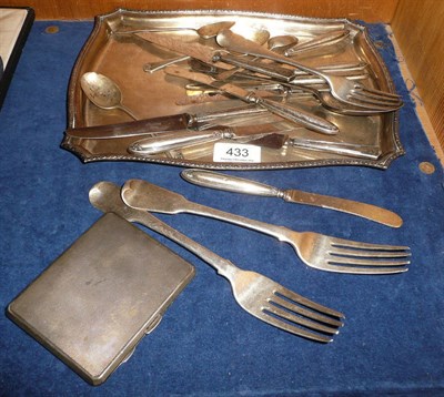 Lot 433 - Silver tray, silver cutlery and cigarette case