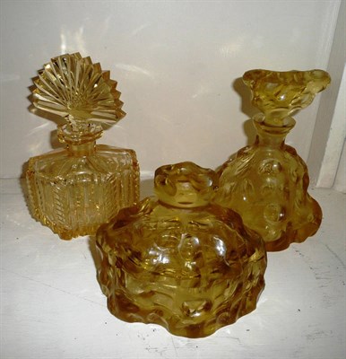 Lot 434 - Art Deco cut glass scent bottle, a Czechoslovakian cut glass scent bottle and a trinket box