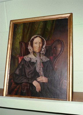 Lot 453 - A small Victorian oil on canvas portrait of an elderly lady