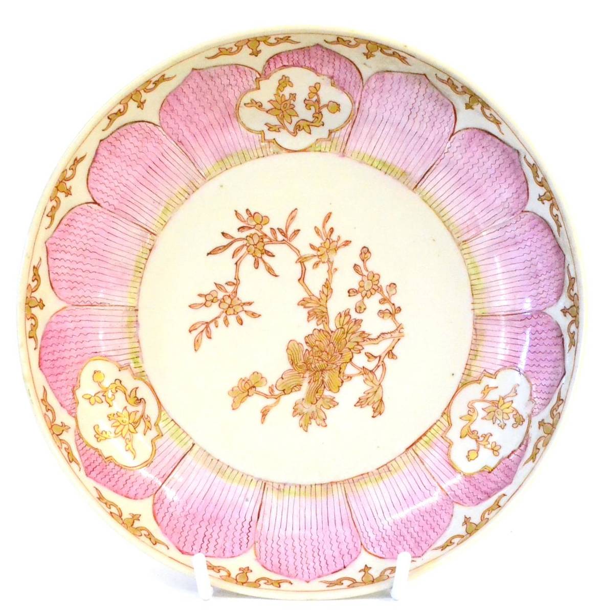 Lot 95 - A Chinese Porcelain Saucer Dish, Qianlong, painted in puce and gilt with a spray of peony...