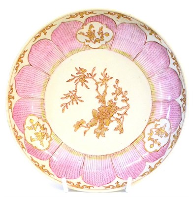 Lot 95 - A Chinese Porcelain Saucer Dish, Qianlong, painted in puce and gilt with a spray of peony...