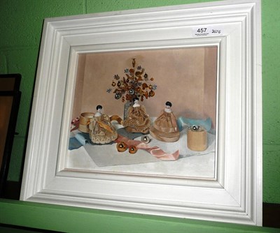 Lot 457 - Audrey Johnson, still life of figurines and a tree with decorations