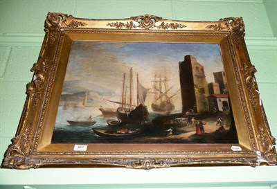 Lot 467 - A 19th century oil on canvas study of a Continental harbour