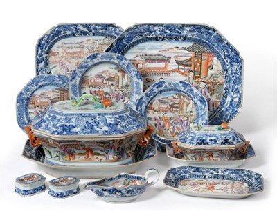 Lot 96 - A Chinese Porcelain Dinner Service, Qianlong, painted in famille rose enamels with figures and...