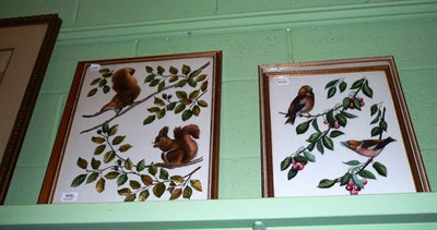 Lot 468 - Four 20th century framed detailed embroideries on cotton backing, squirrels and birds