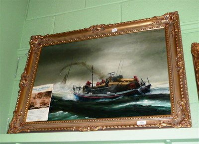 Lot 470 - Peter Gerald Baker 20th century contemporary framed oil on canvas, life boat rescue