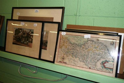 Lot 472 - Framed map North Riding and a quantity of framed prints including an example after Alken