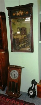 Lot 482 - Oak wall clock, barometer and a mirror