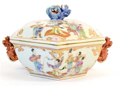 Lot 98 - A Chinese Porcelain Hexagonal Tureen and Cover, Qianlong, with mythical beast knop and handles,...