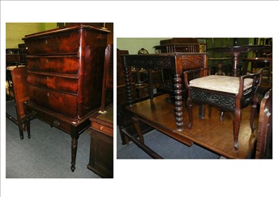 Lot 504 - Biedermeier chest of drawers (base missing), Victorian oak side table, music stool and an Edwardian