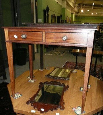 Lot 526 - Mahogany side table fitted two drawers and two similar fret cut mirrors