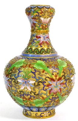 Lot 107 - A Chinese Cloisonné Enamel Vase, 20th century, of ovoid form with waisted neck, decorated with...