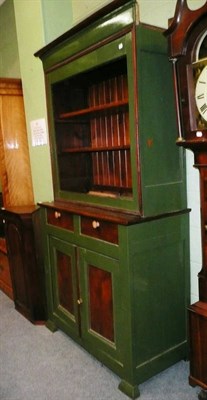 Lot 610 - A stained painted pitch pine kitchen dresser