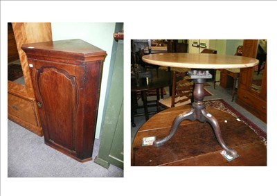 Lot 611 - Hanging corner cupboard and a pedestal table with later top