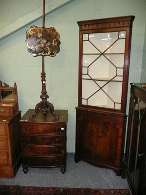 Lot 614 - A Victorian mahogany bow fronted commode, pole screen, reproduction corner cabinet and a walnut...