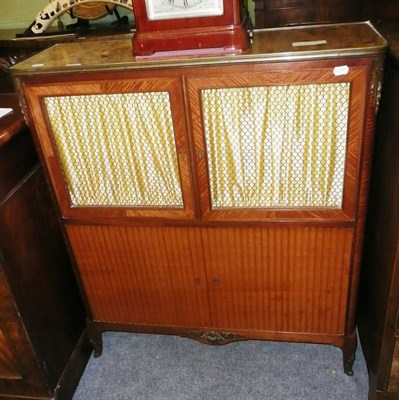 Lot 621 - 19th century satinwood side cabinet with marble top and brass grilled doors