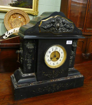 Lot 624 - Late Victorian black slate mantel clock