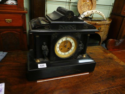 Lot 626 - Late Victorian black slate mantel clock