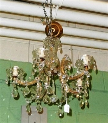 Lot 641 - French glass five branch chandelier