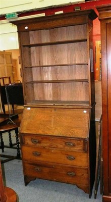 Lot 671 - Oak bureau bookcase