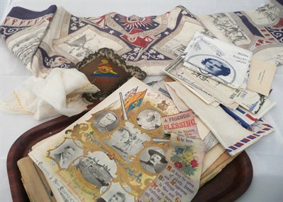 Lot 6 - Small quantity of militaria and ephemera including South African printed cotton panel, First...