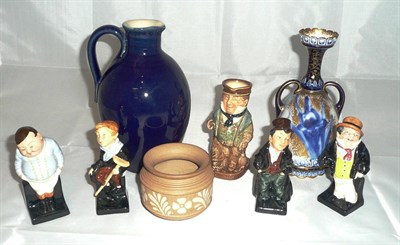 Lot 23 - Royal Doulton toby jug 'Captain Cuttle', four Royal Doulton 'Dickens' figures and other Doulton...