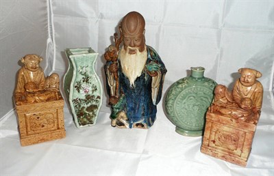 Lot 51 - Two Chinese soapstone carvings, a figure and two vases