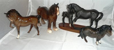 Lot 54 - A Beswick 'Black Beauty and Foal', 'Shire Mare', 'Shetland Pony' and another (4)
