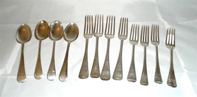 Lot 65 - Four table forks, four dessert forks, four tablespoons, Mappin & Webb, Sheffield 1899 (23oz...