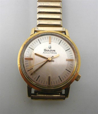 Lot 67 - A steel and gilt Accutron wristwatch signed Bulova