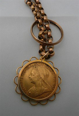 Lot 71 - A 1901 full sovereign in a pendant mount with a yellow metal chain and a 9ct ring