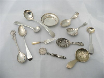 Lot 77 - Four Georgian silver spoons, a bookmark, a quantity of small silver and plate