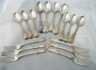 Lot 78 - Kings pattern silver: four tablespoons, six dessert spoons, six dessert forks, London 1923...