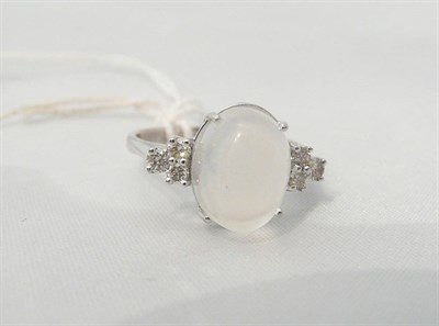 Lot 108 - A 14ct white gold moonstone and diamond ring