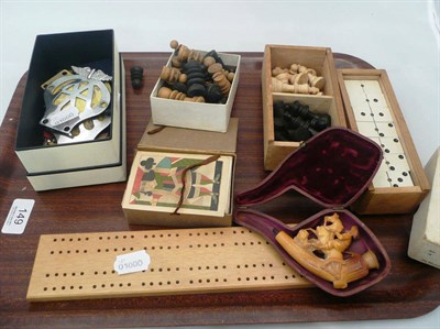Lot 149 - Chess set, medallions, playing cards and a Meerschaum pipe