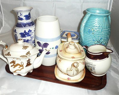 Lot 150 - A Radford pottery vase, another art pottery vase and two cube teapots etc